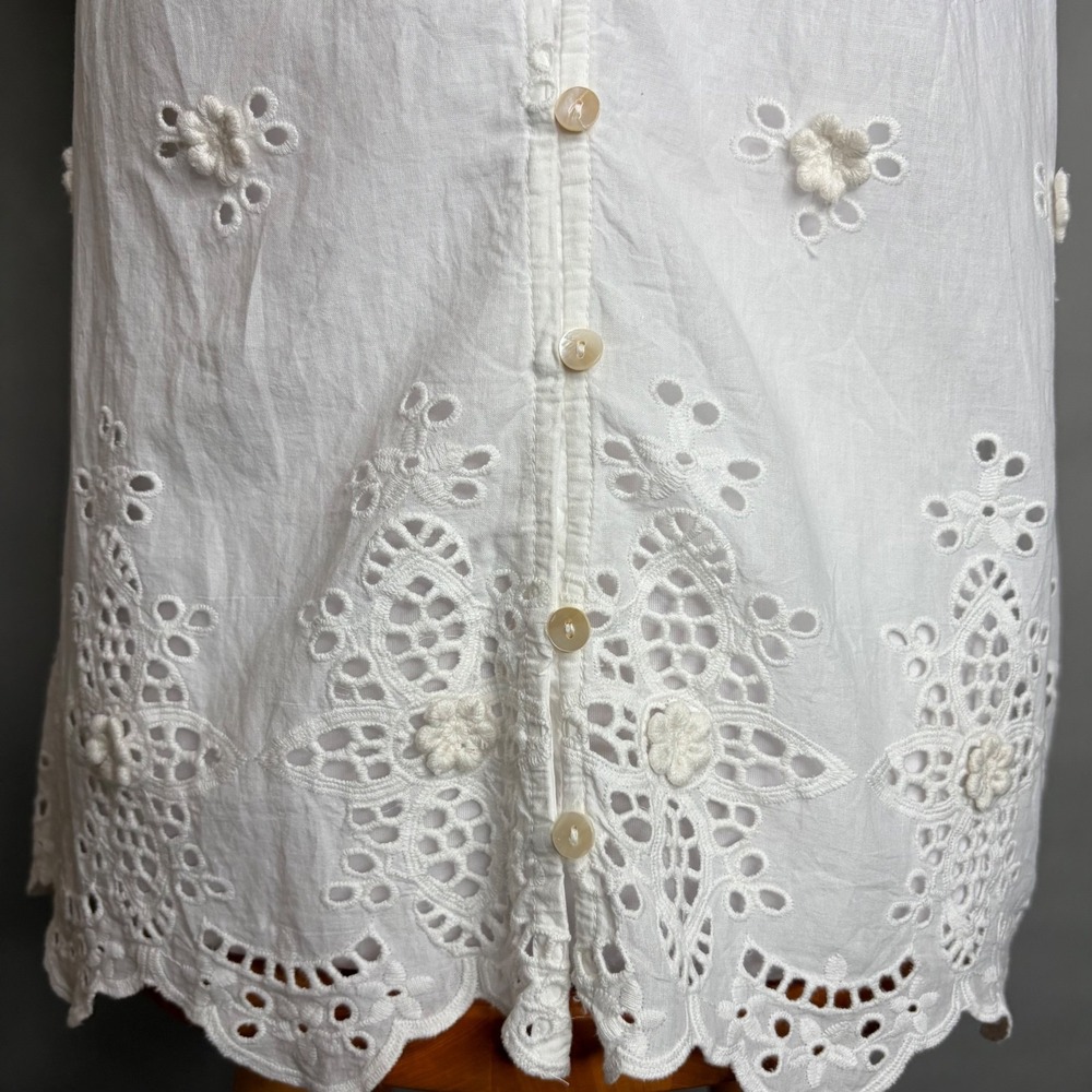 Love The Label White Eyelet Cotton Blouse Sheer Lace Flutter Sleeve Boho Top L - Picture 8 of 11